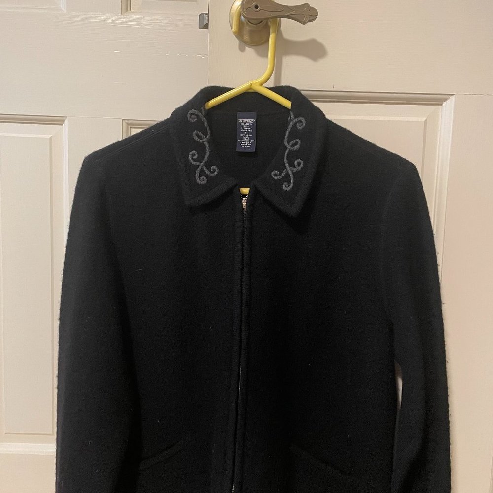Lands End Ladies Black Boiled Wool Jacket Size 8